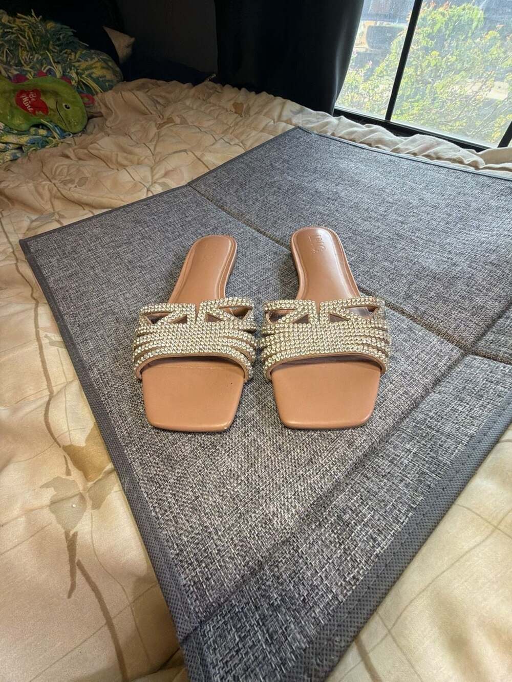 INC International Concepts Tianah Sandal Size 8M Gold Rhinestone Slide
